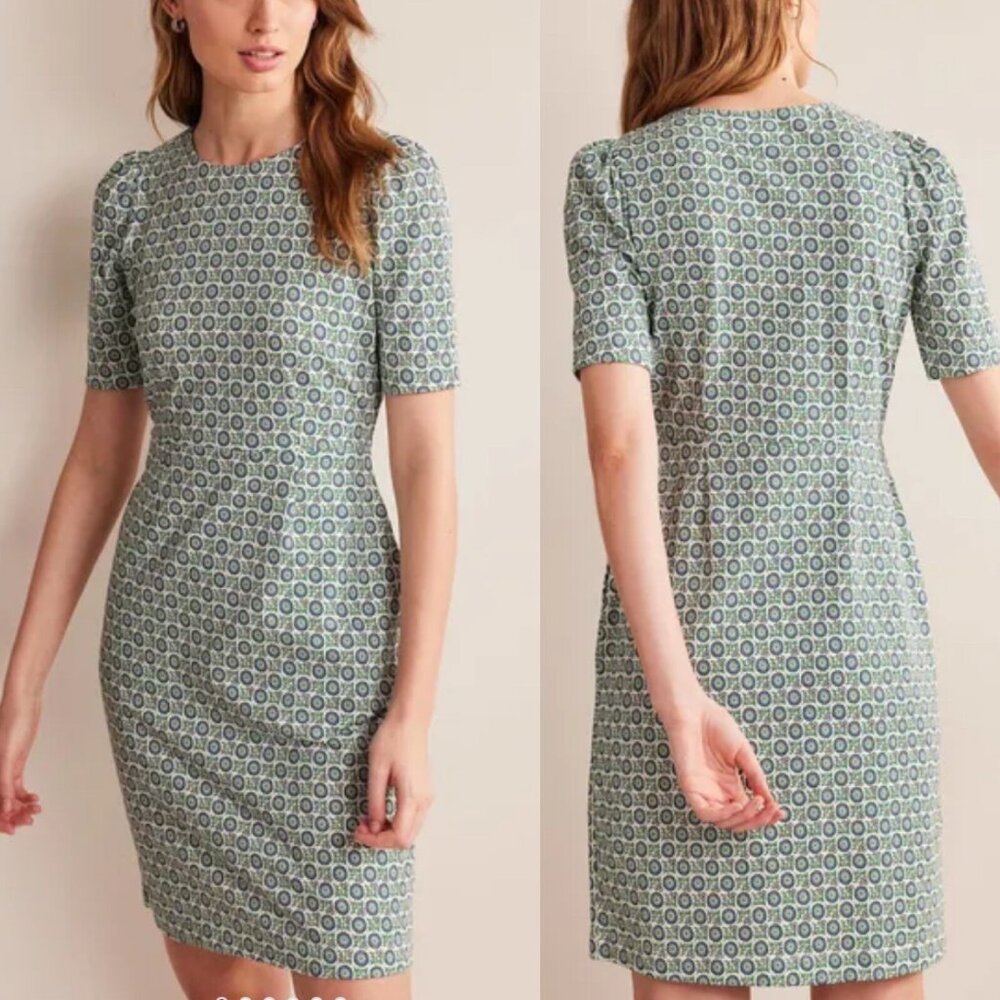 Boden Zoe Jersey Dress with pockets, Aegean Blue, Sunflower Sprig, size 4